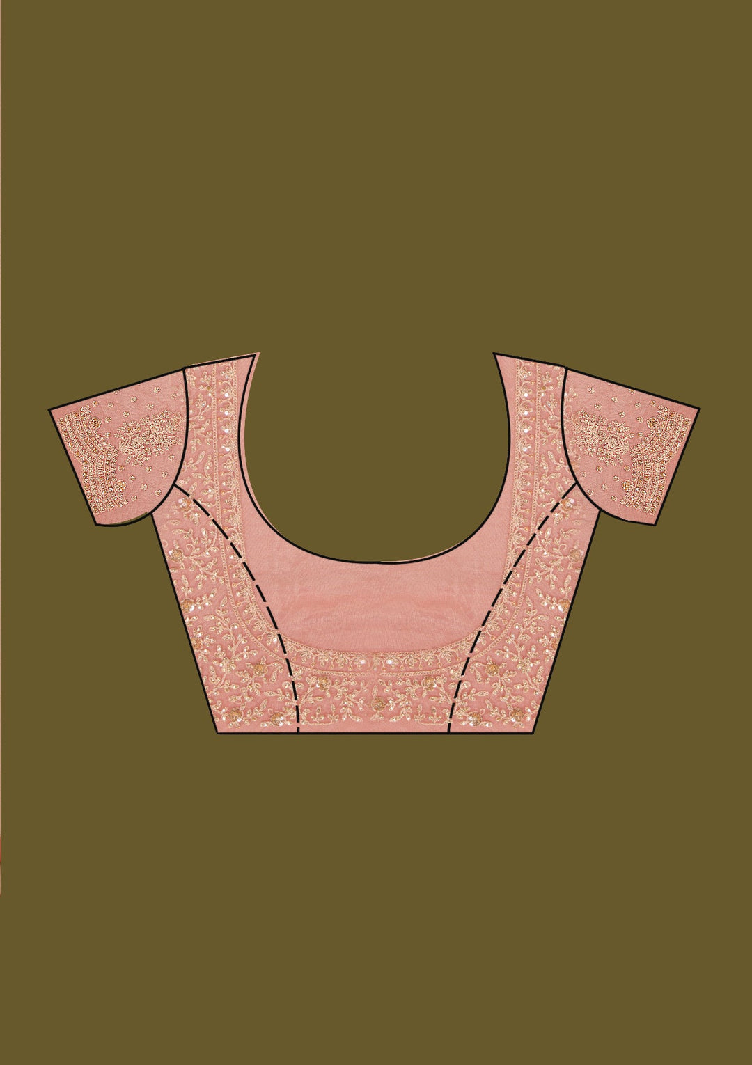 Peach Zariwork (Antique) Net Saree