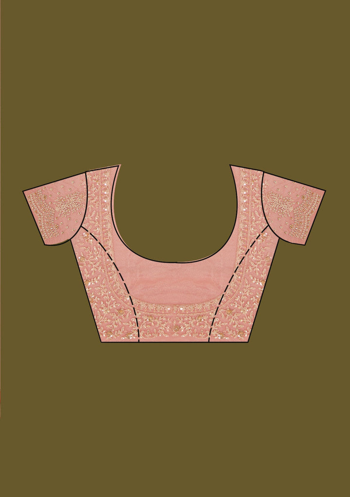 Peach Zariwork (Antique) Net Saree