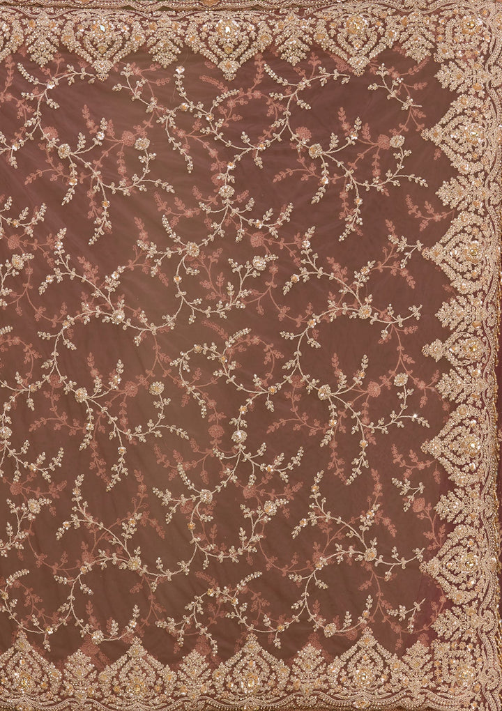 Onion Pink Zariwork (Gold) Net Saree