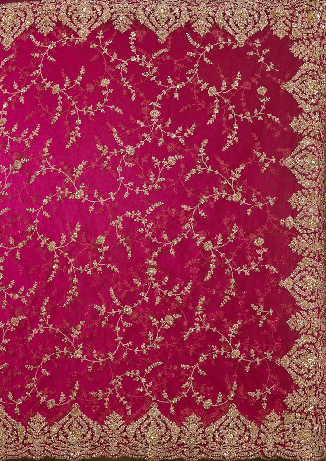 Rani Pink Zariwork (Gold) Net Saree