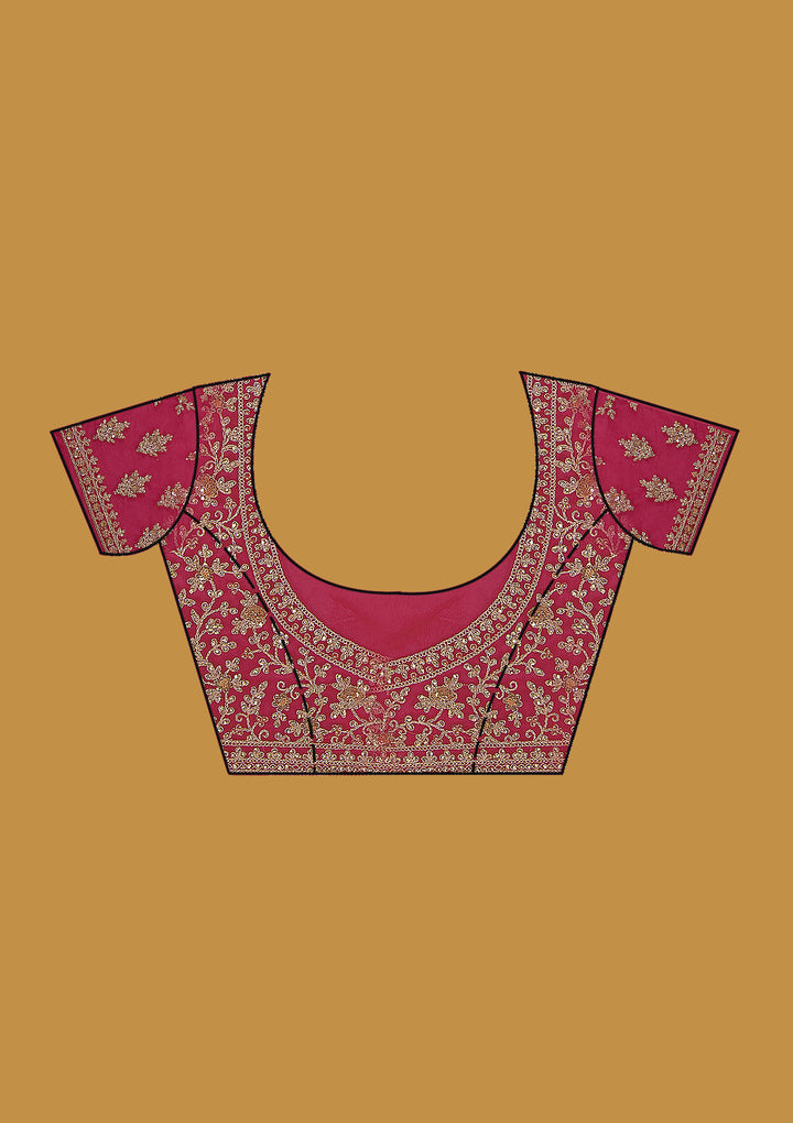 Rani Pink Zariwork (Gold) Net Saree