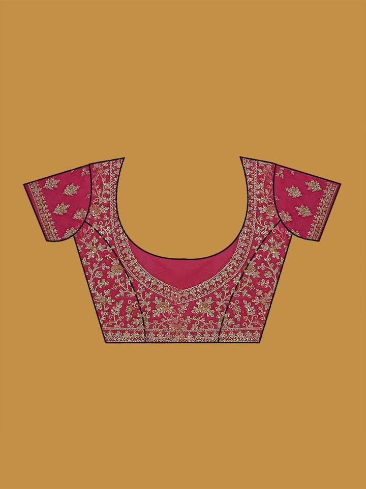 Rani Pink Zariwork (Gold) Net Saree