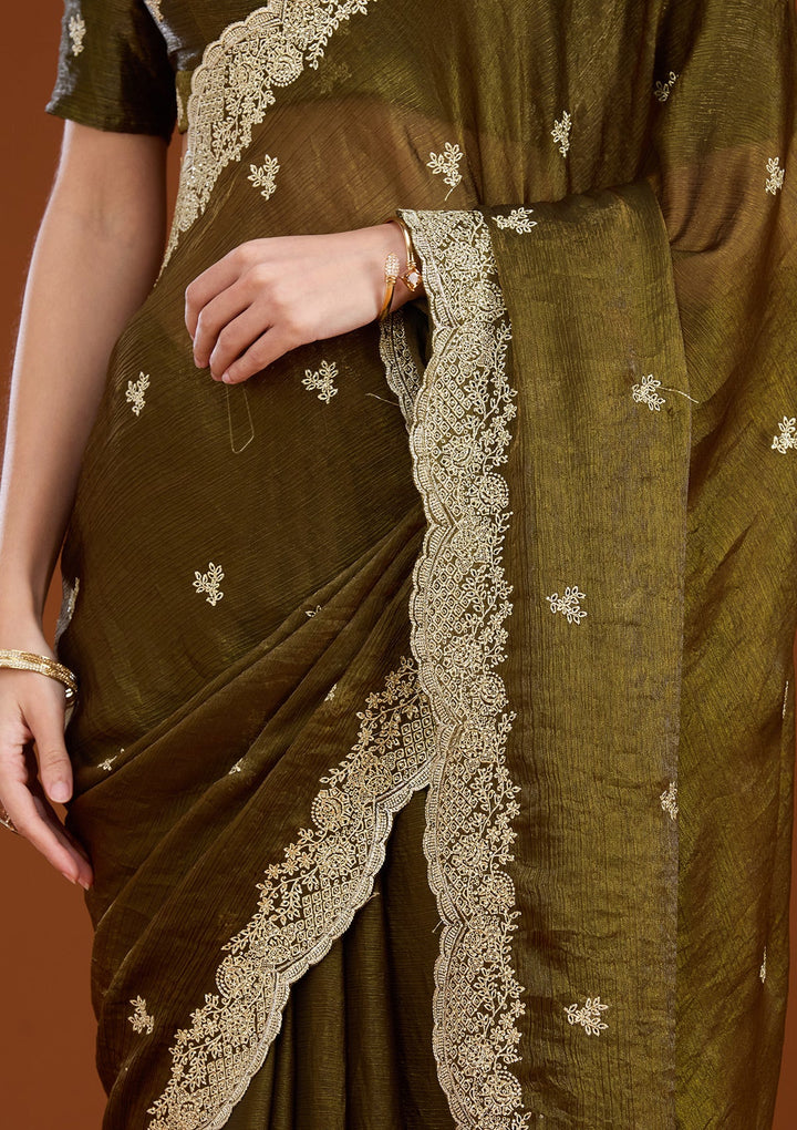 Mehendi Zariwork (Gold) Tissue Saree