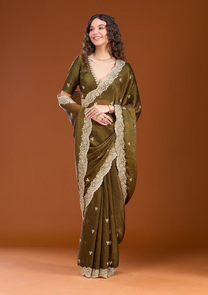 Mehendi Zariwork (Gold) Tissue Saree