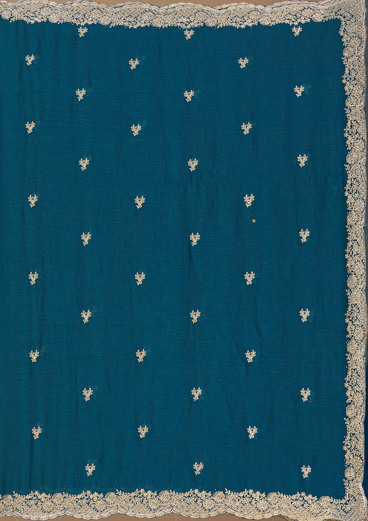 Peacock Blue Zariwork (Gold) Tissue Saree