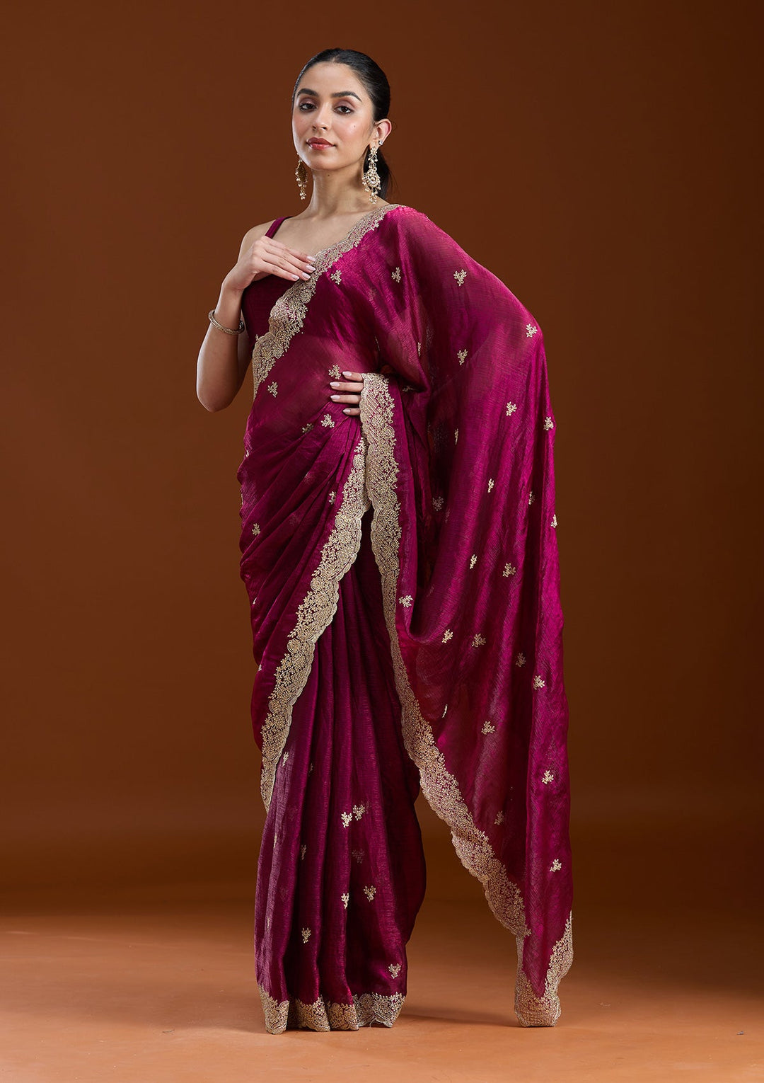 Wine Zariwork (Gold) Tissue Saree-koskii
