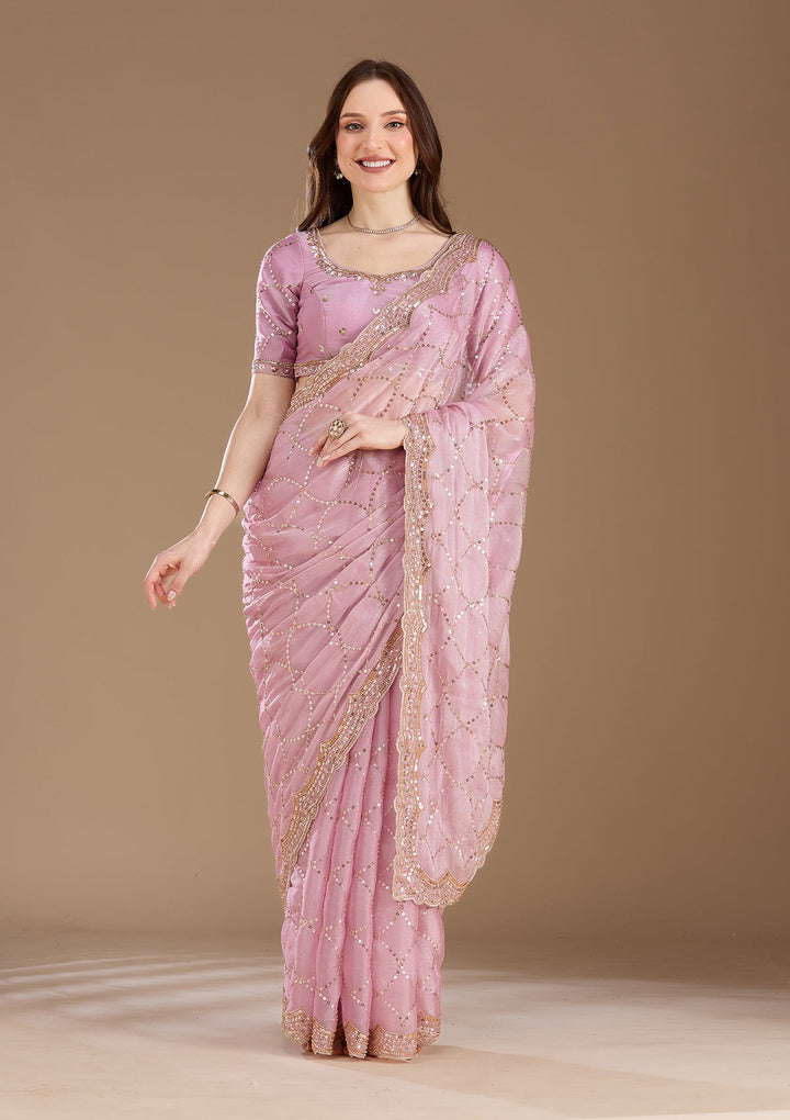 Light Lavender Sequins Tissue Saree