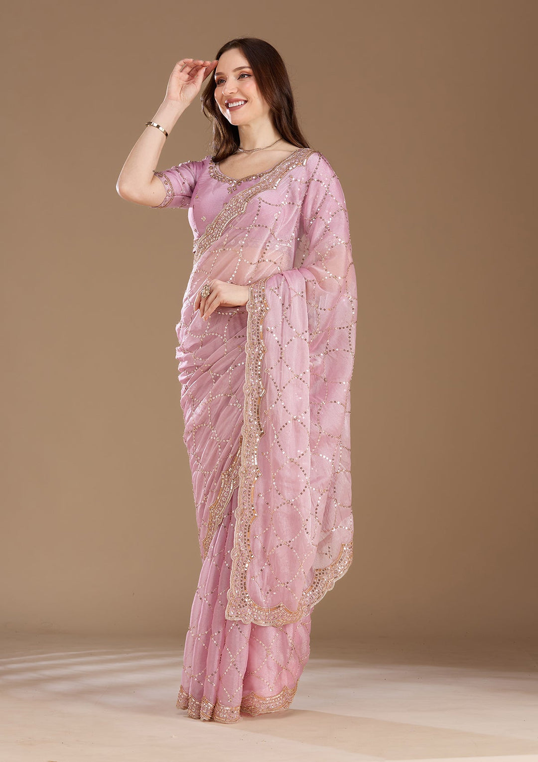 Light Lavender Sequins Tissue Saree