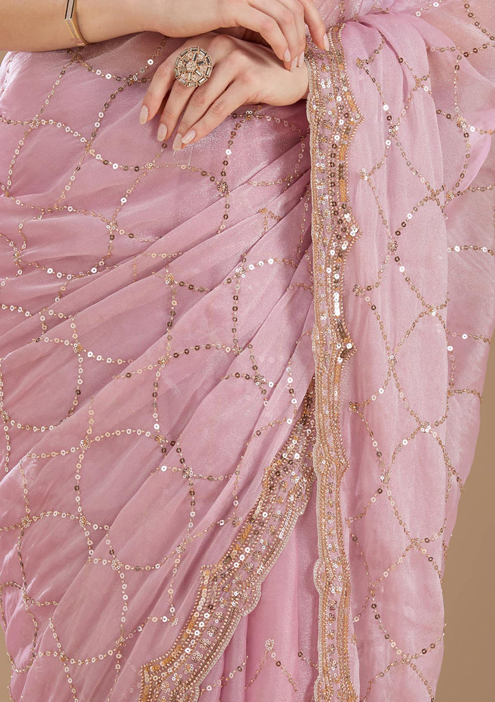 Light Lavender Sequins Tissue Saree