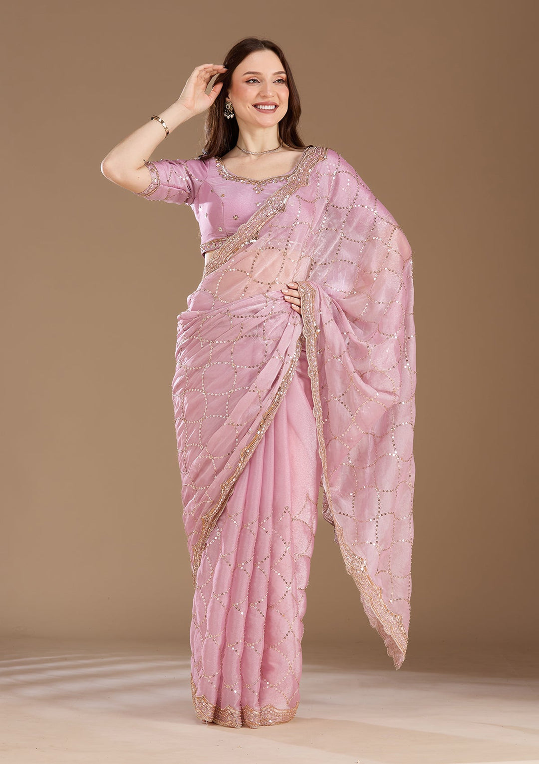 Light Lavender Sequins Tissue Saree