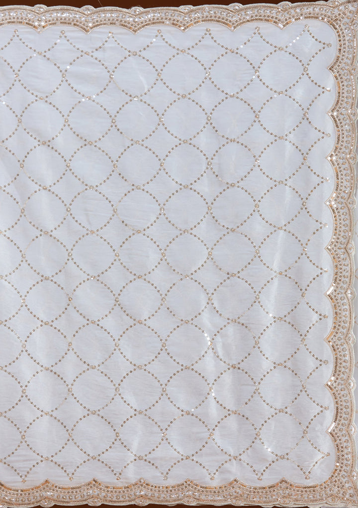 Off White Sequins Tissue Saree-koskii
