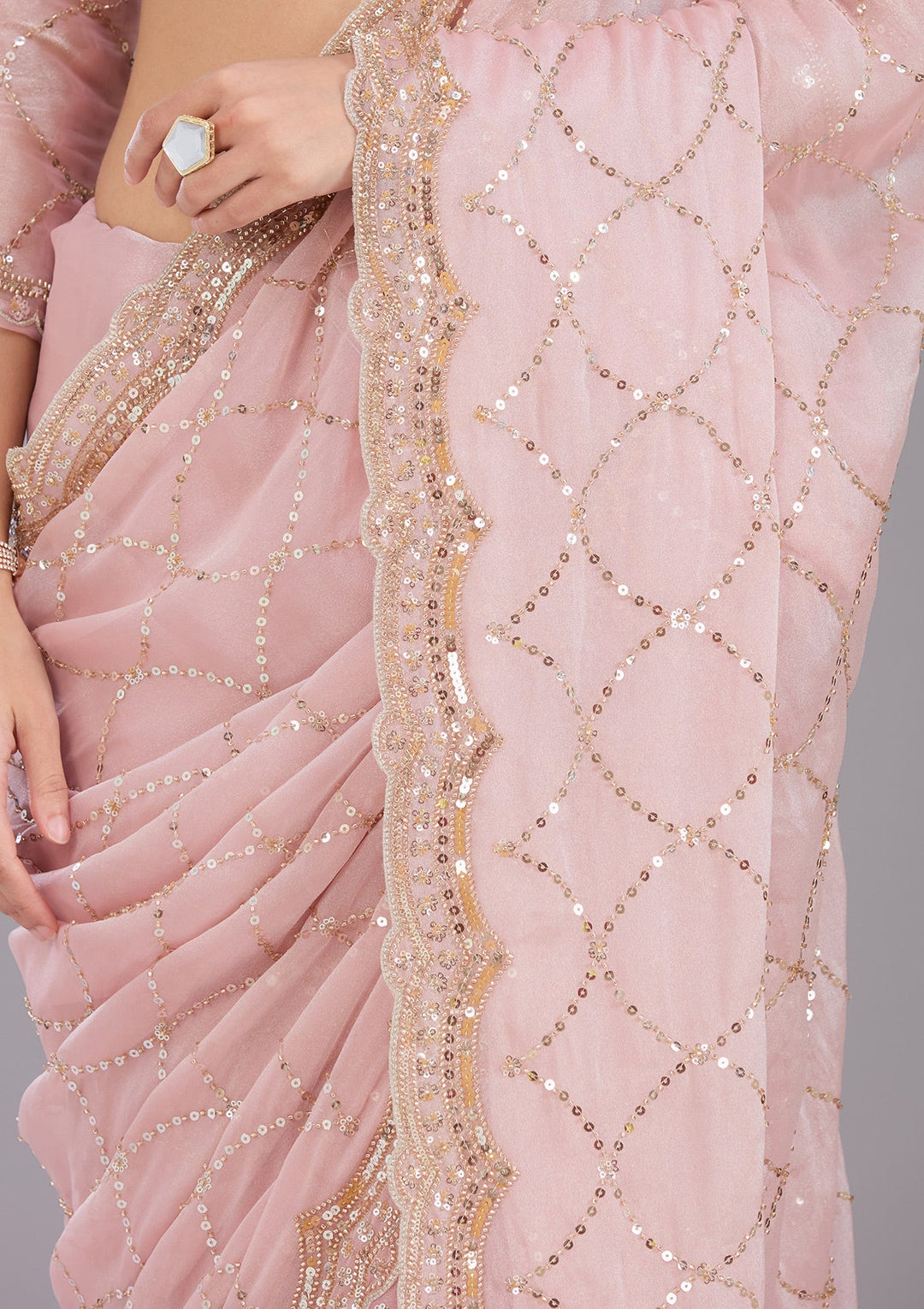 Pink Sequins Tissue Saree