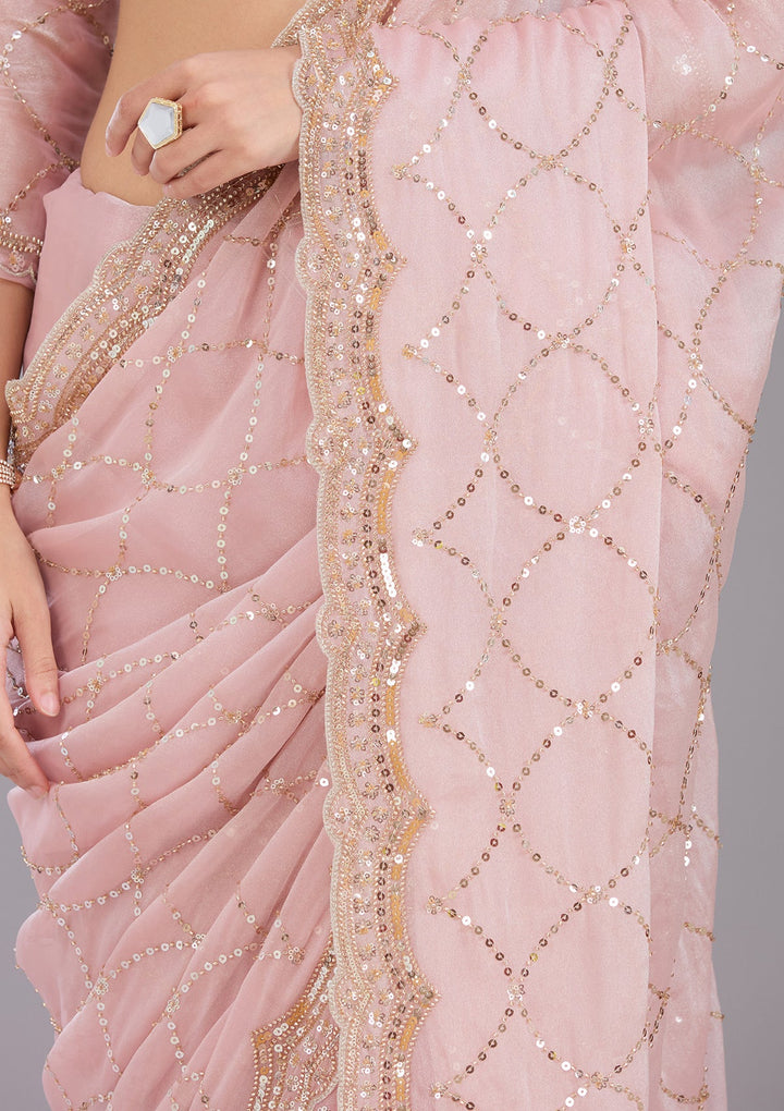 Pink Sequins Tissue Saree
