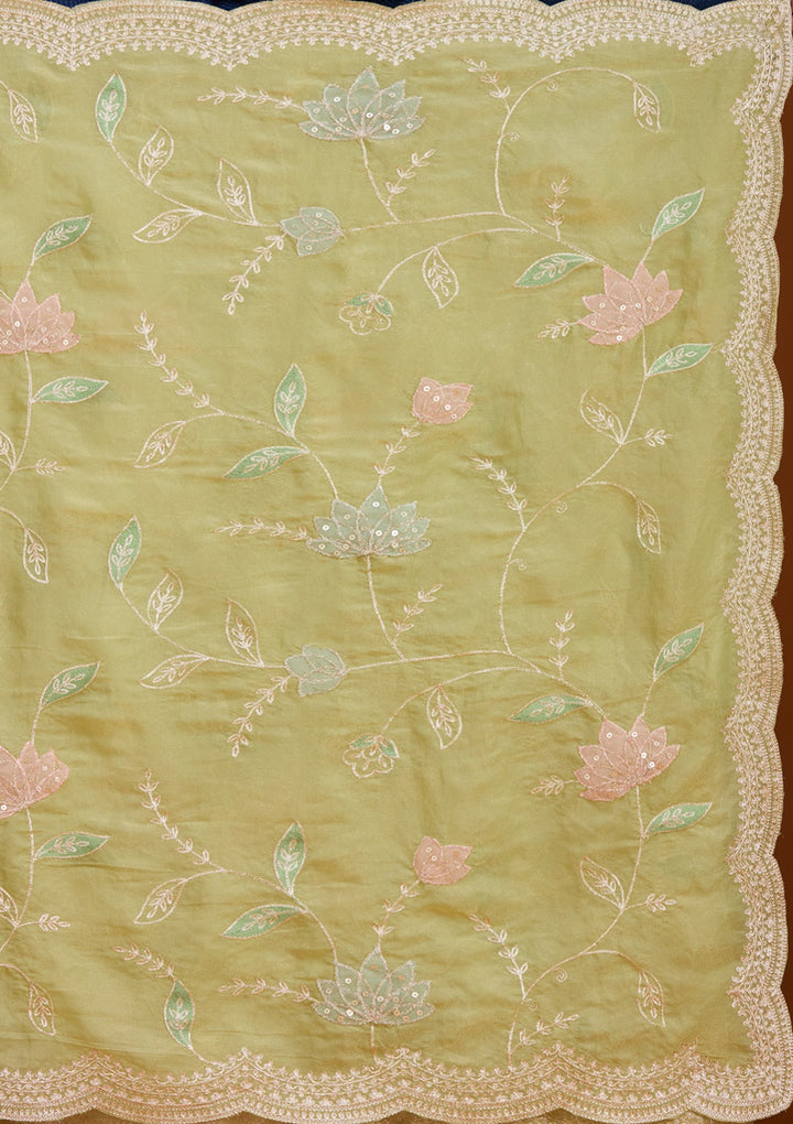 Leaf Green Zardozi (Gold) Tissue Saree