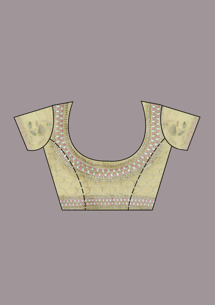 Leaf Green Zardozi (Gold) Tissue Saree