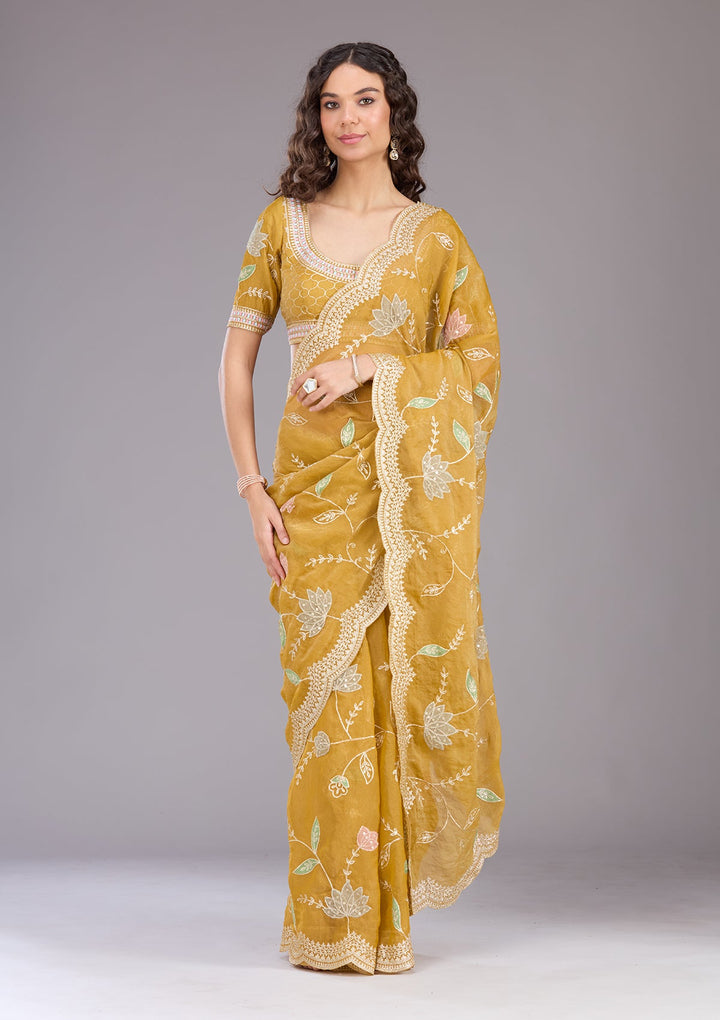 Mustard Zardozi (Gold) Tissue Saree