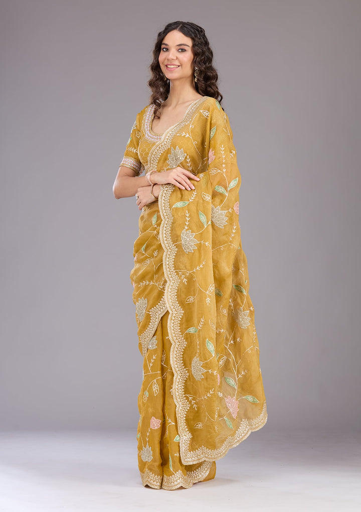 Mustard Zardozi (Gold) Tissue Saree