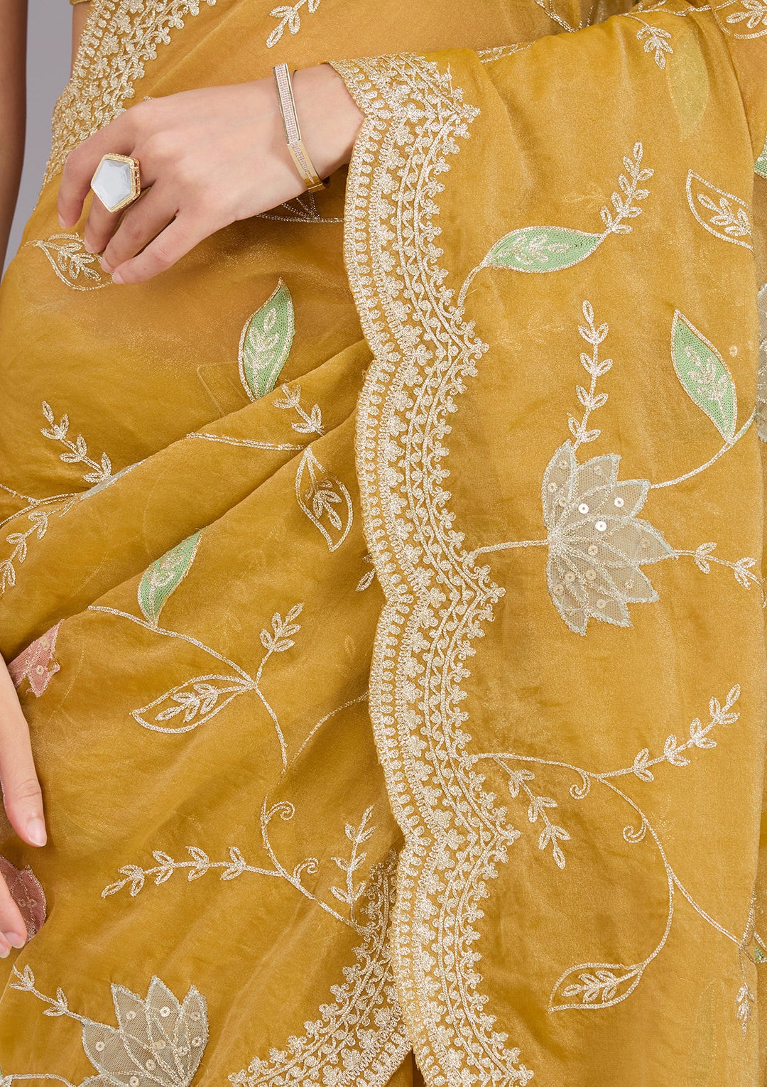 Mustard Zardozi (Gold) Tissue Saree