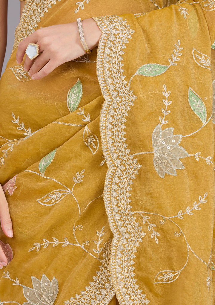Mustard Zardozi (Gold) Tissue Saree