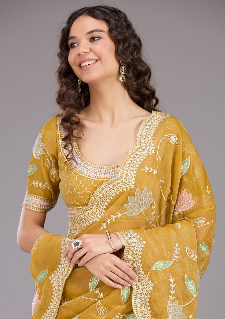 Mustard Zardozi (Gold) Tissue Saree