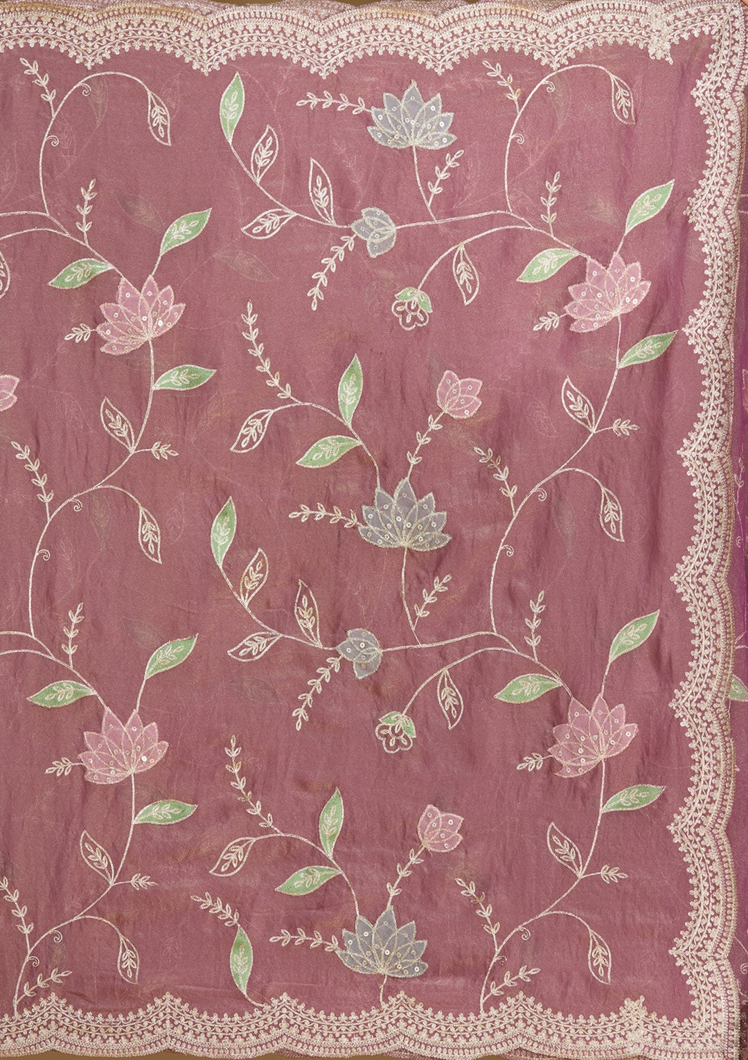 Onion Pink Zardozi (Gold) Tissue Saree