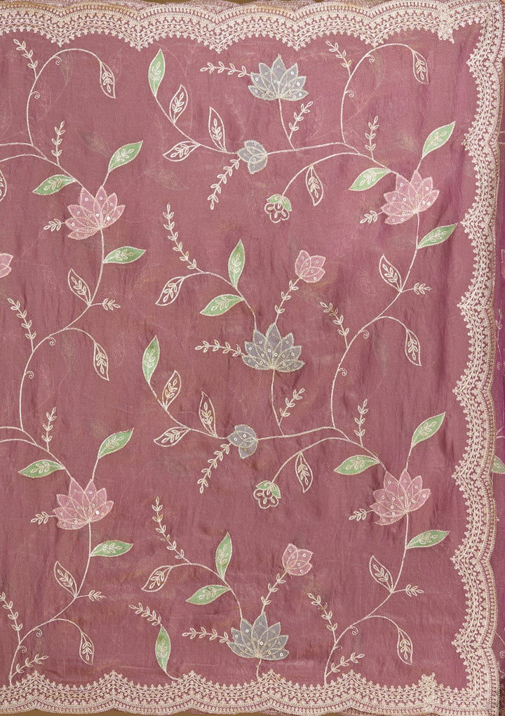 Onion Pink Zardozi (Gold) Tissue Saree