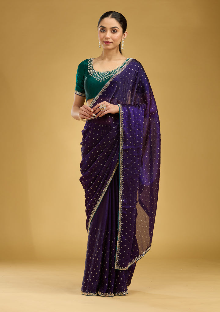 Purple Stonework (Gold) Tissue Saree