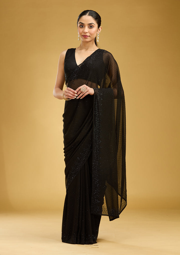 Black Swarovski Georgette Saree