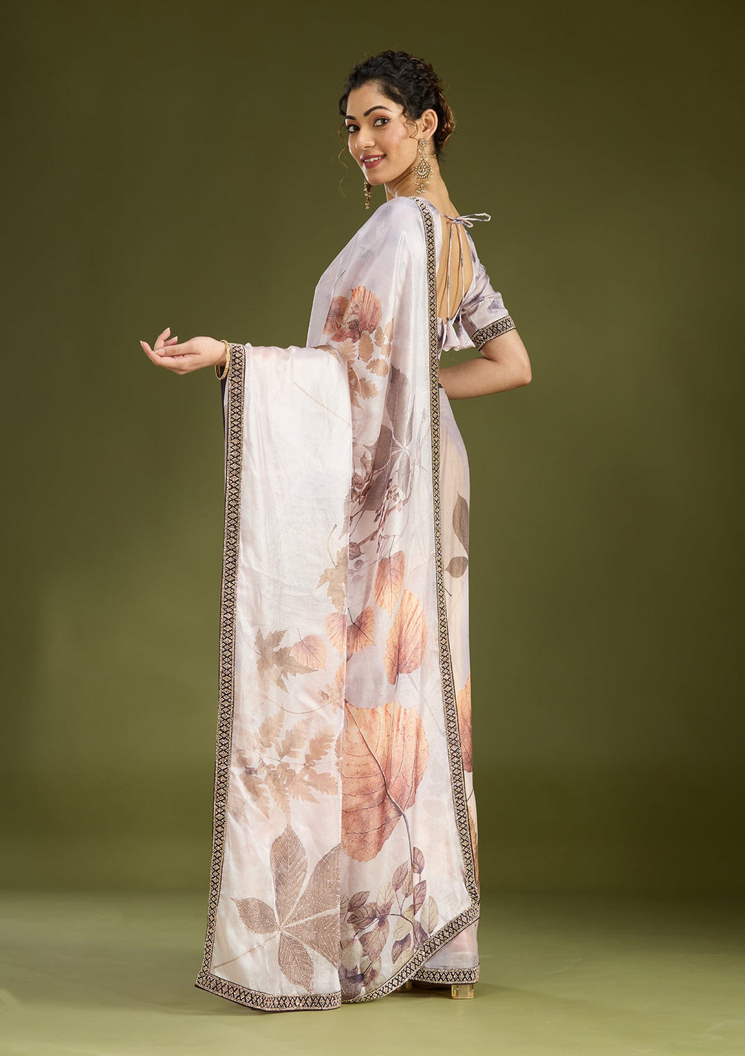 Baby Pink Stonework (Gold) Chiffon Saree