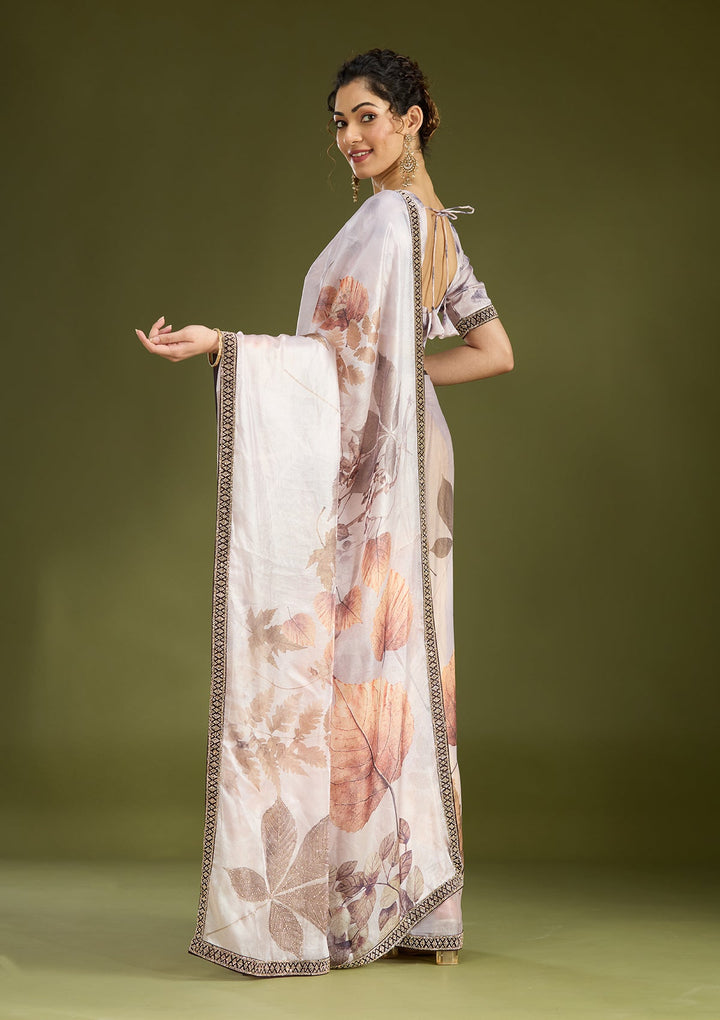 Baby Pink Stonework (Gold) Chiffon Saree