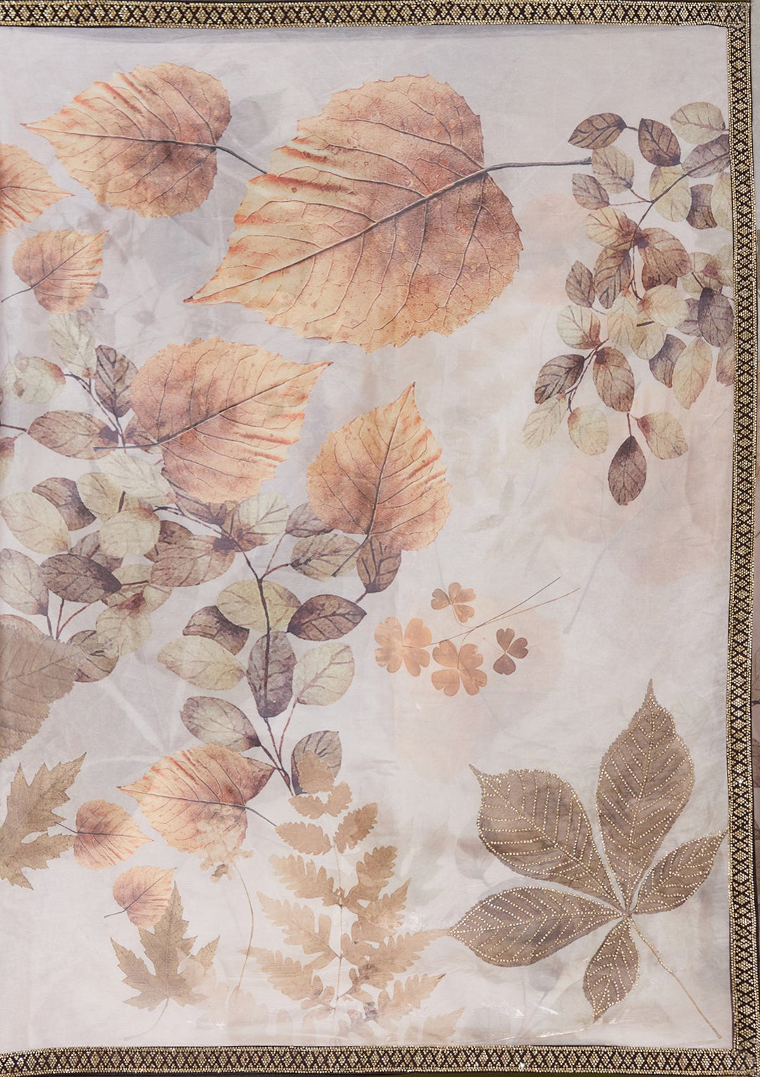 Baby Pink Stonework (Gold) Chiffon Saree