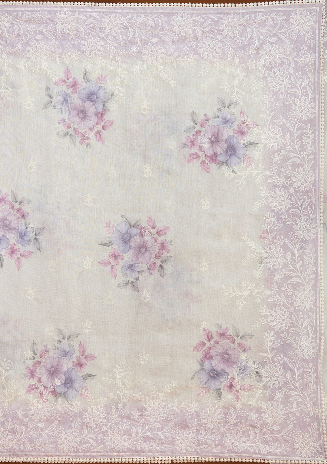 Beige Threadwork Chanderi Saree