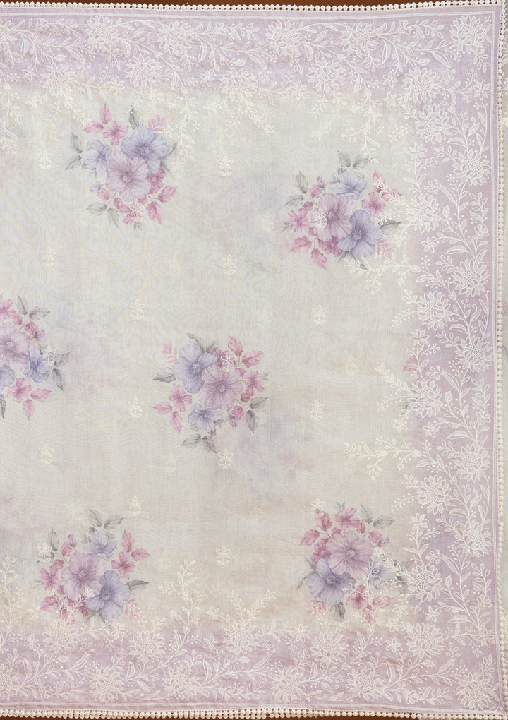 Beige Threadwork Chanderi Saree