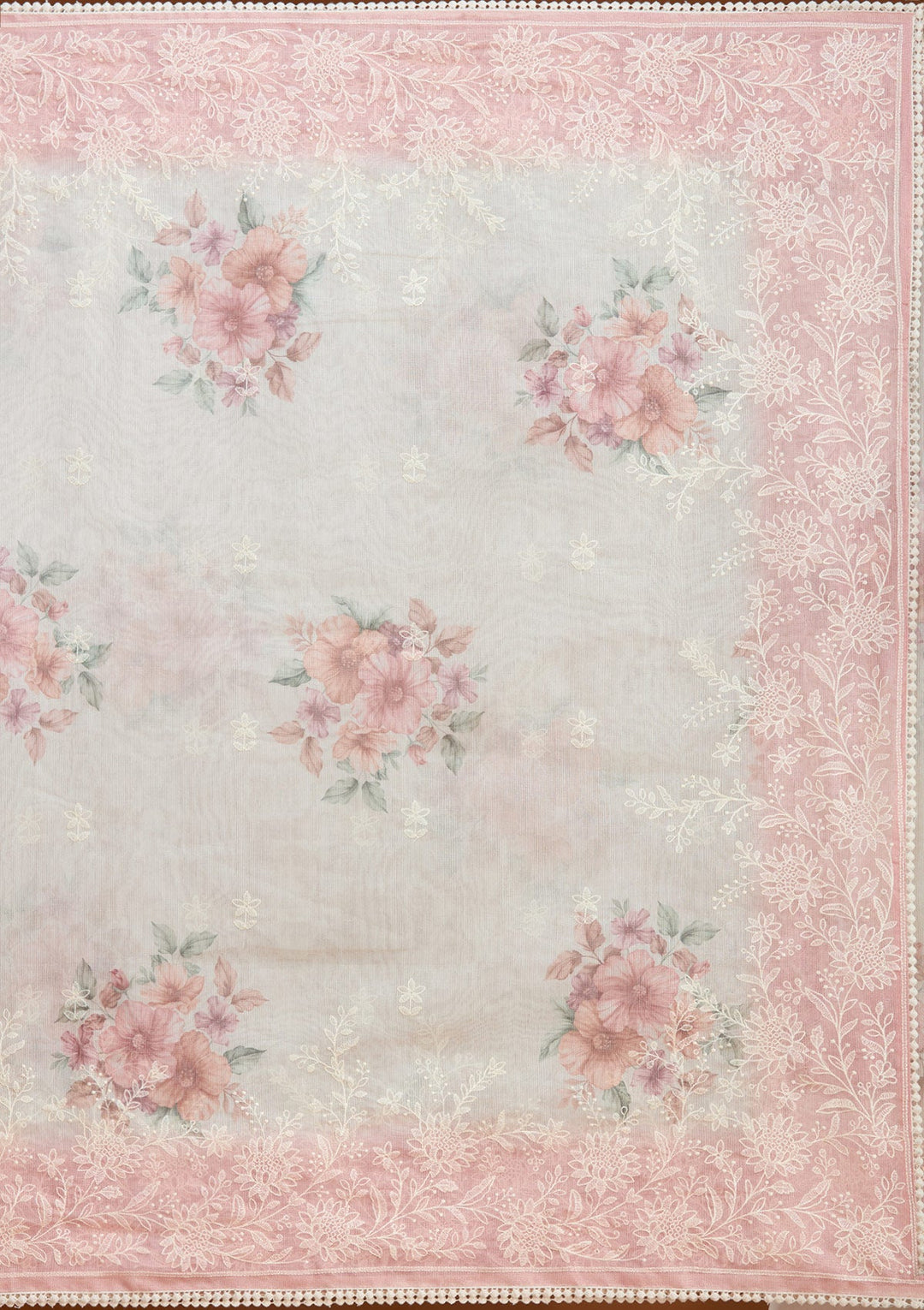 Beige Threadwork Chanderi Saree