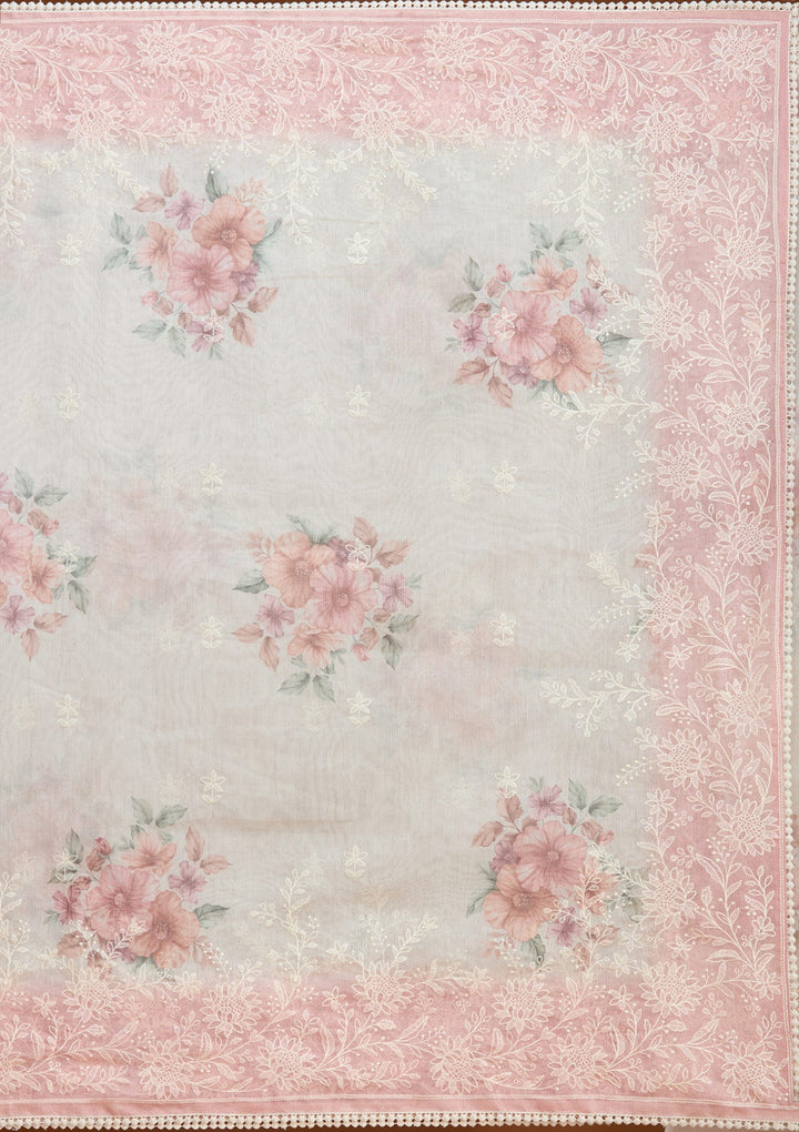 Beige Threadwork Chanderi Saree