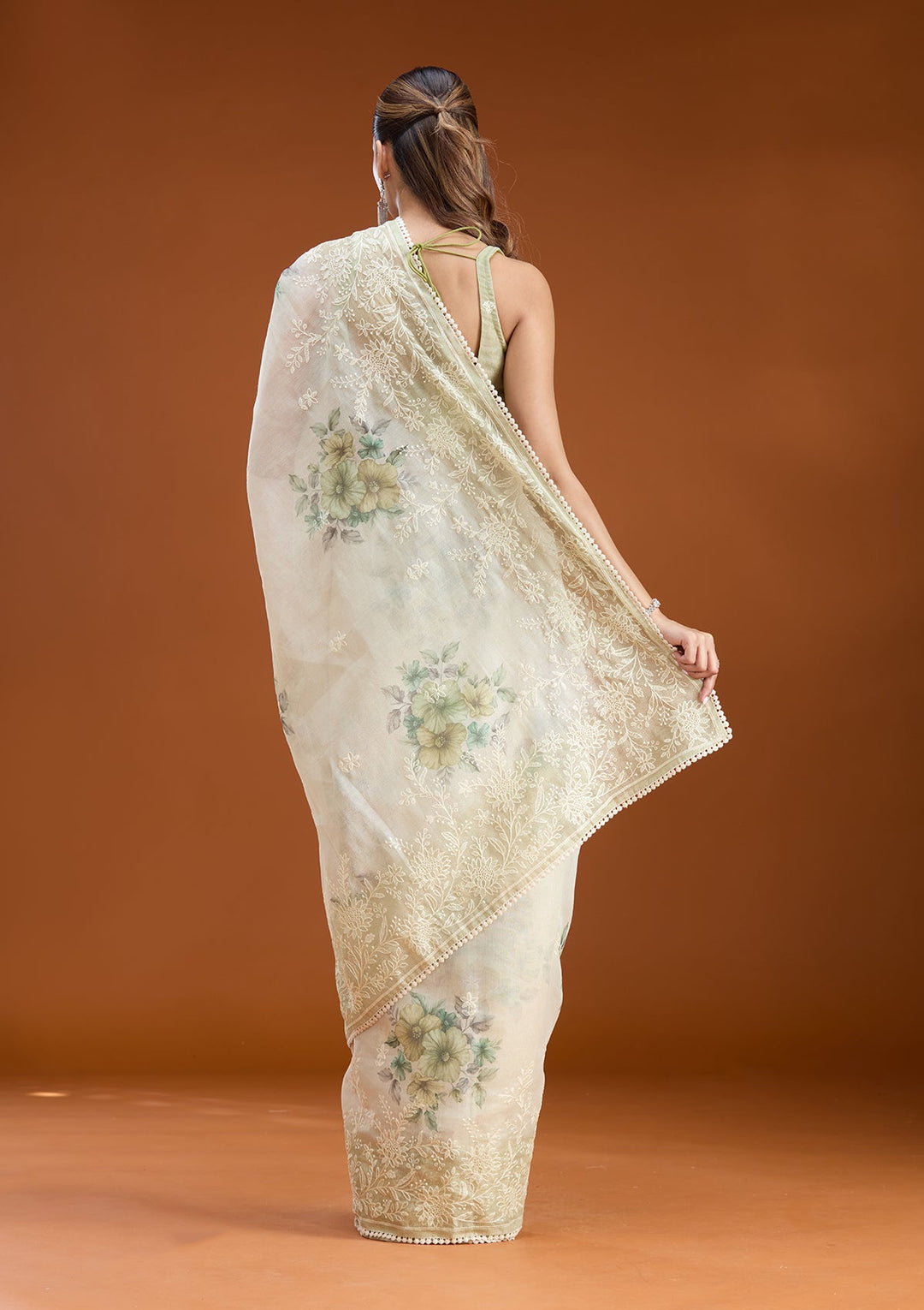 Beige Threadwork Chanderi Saree