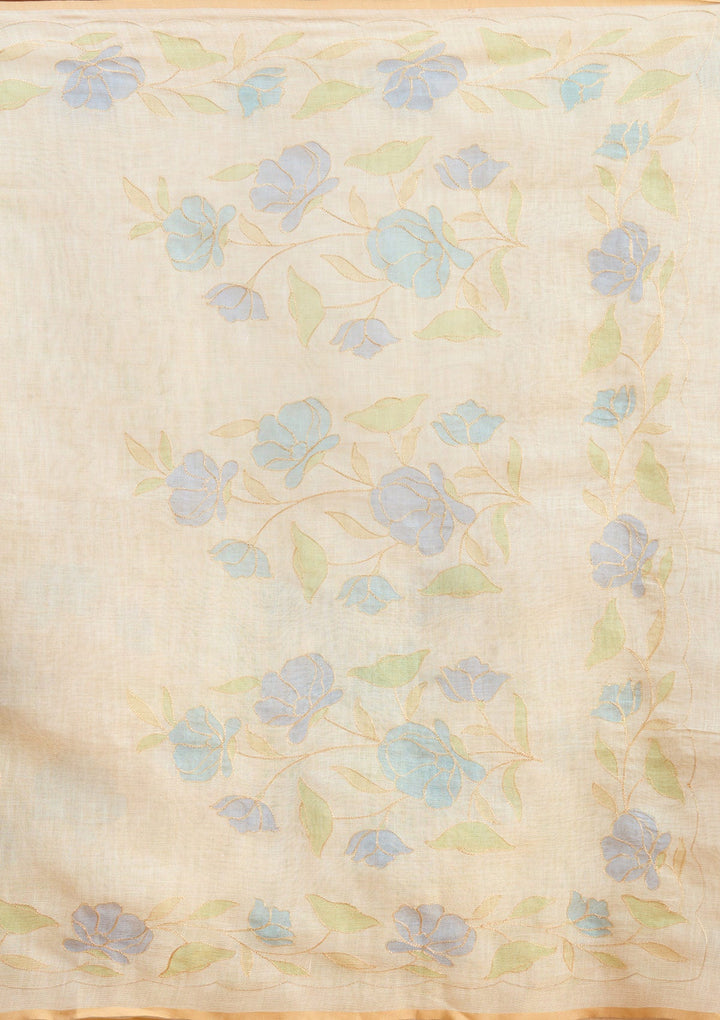 Beige Threadwork Chanderi Saree