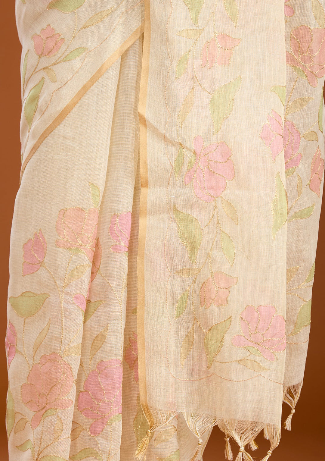 Beige Zariwork (Gold) Chanderi Saree