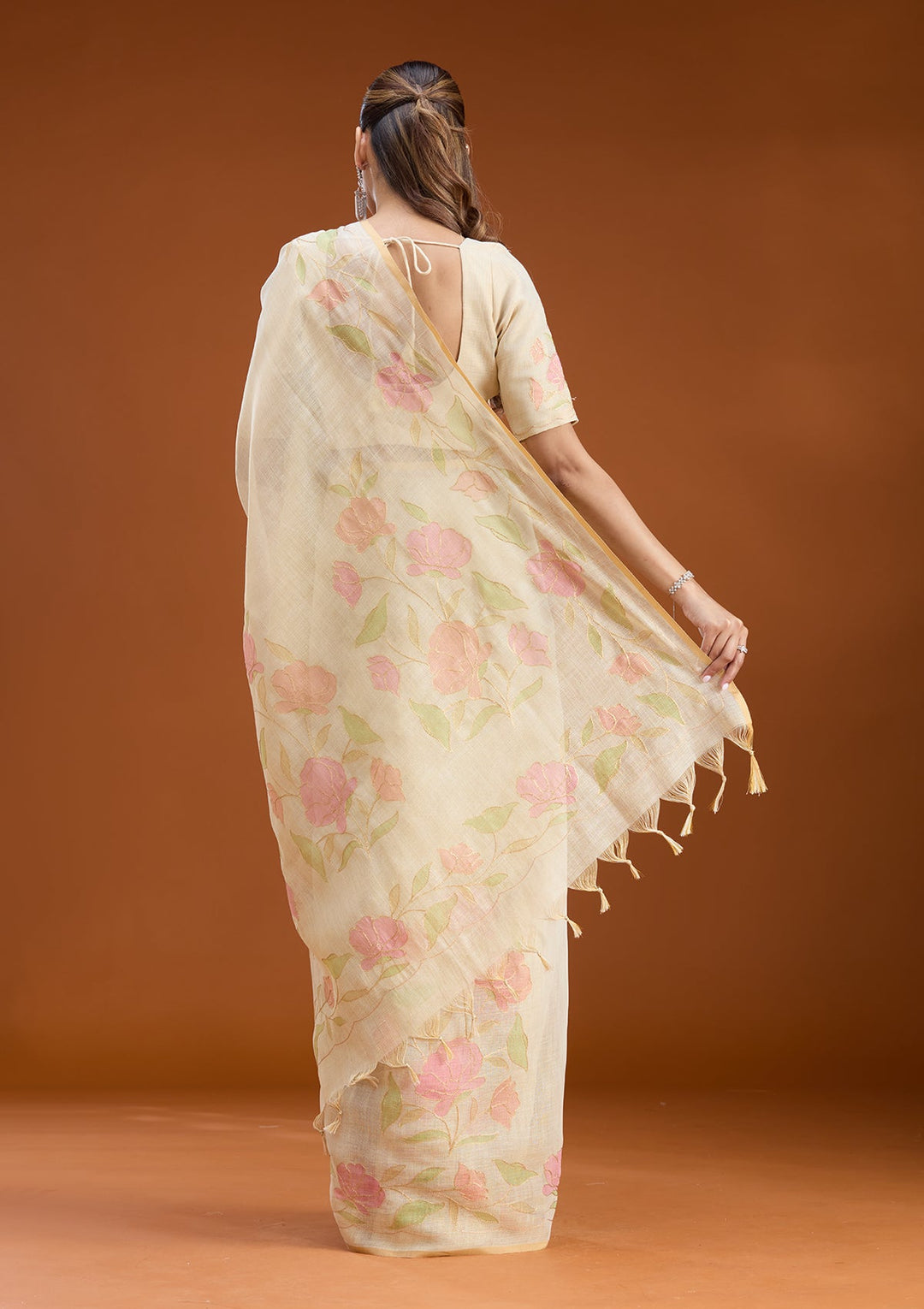 Beige Zariwork (Gold) Chanderi Saree