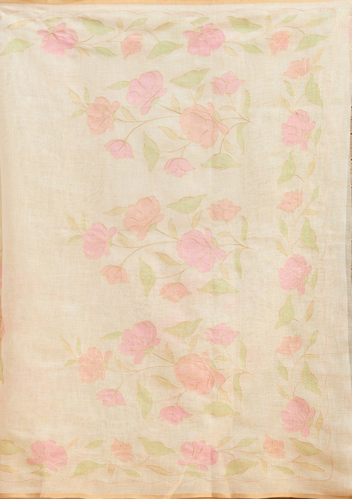 Beige Zariwork (Gold) Chanderi Saree