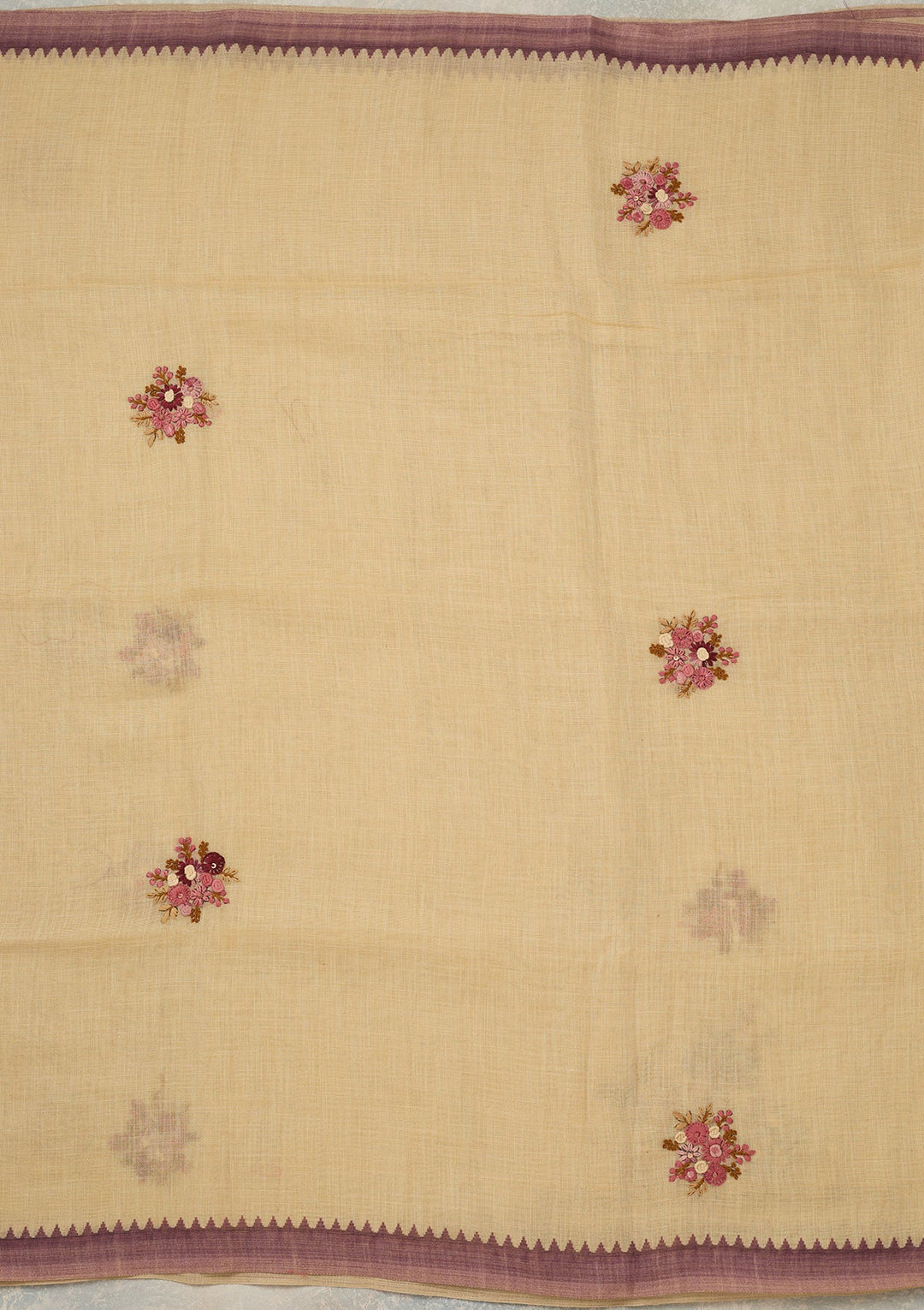 Beige Chanderi Threadwork Saree With Matching Blouse Piece