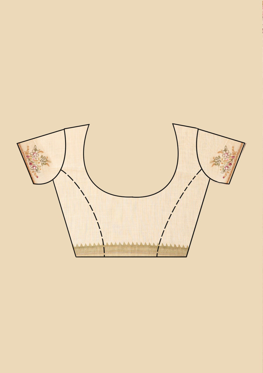 Beige Threadwork Chanderi Saree