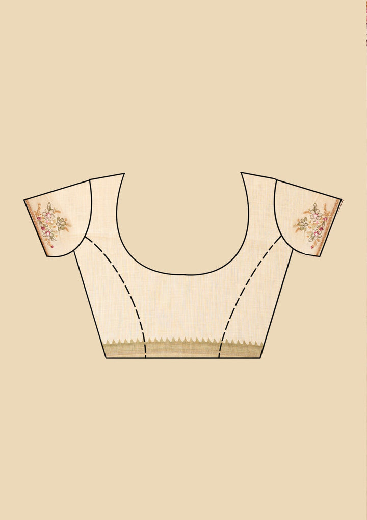 Beige Threadwork Chanderi Saree