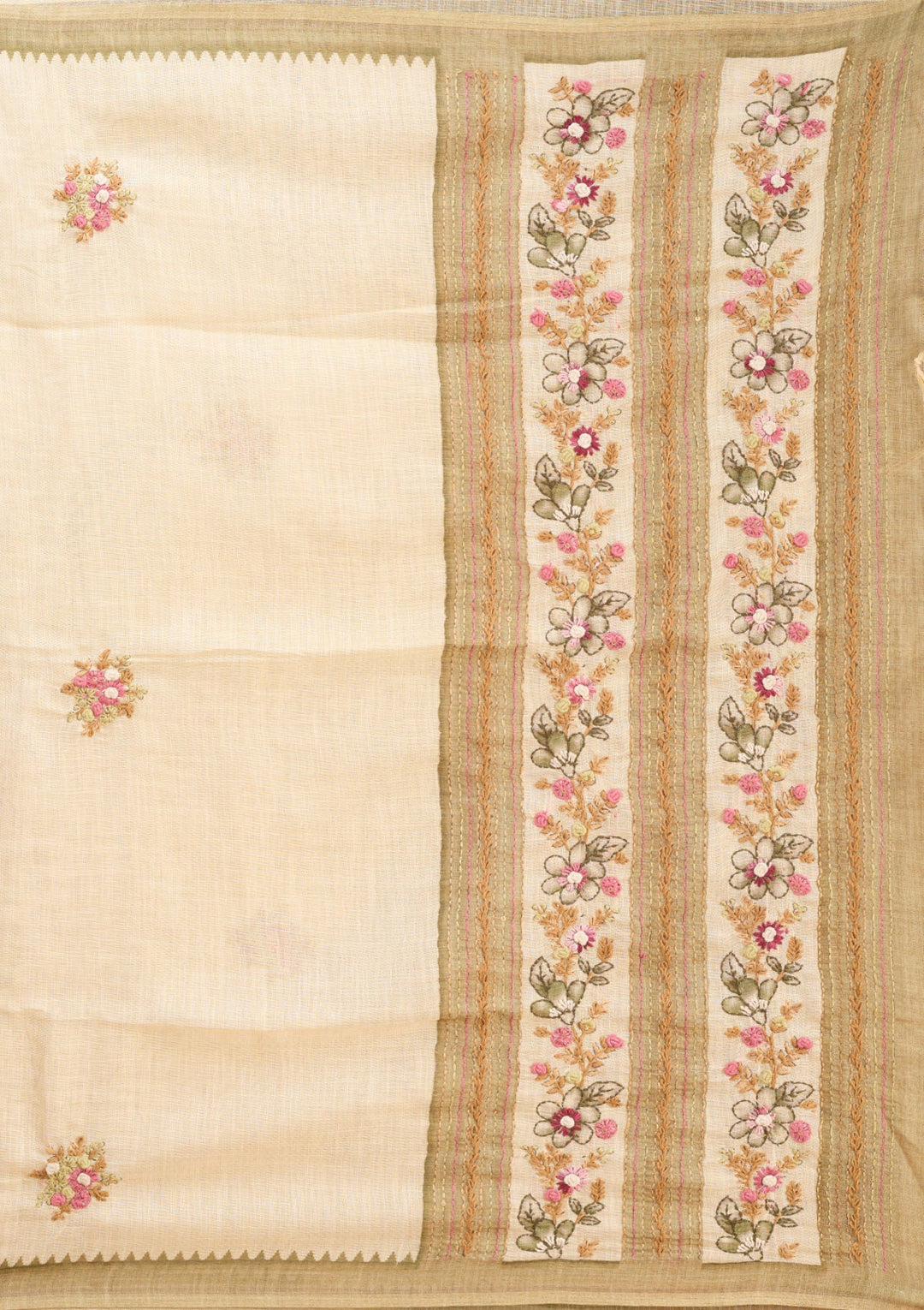 Beige Threadwork Chanderi Saree