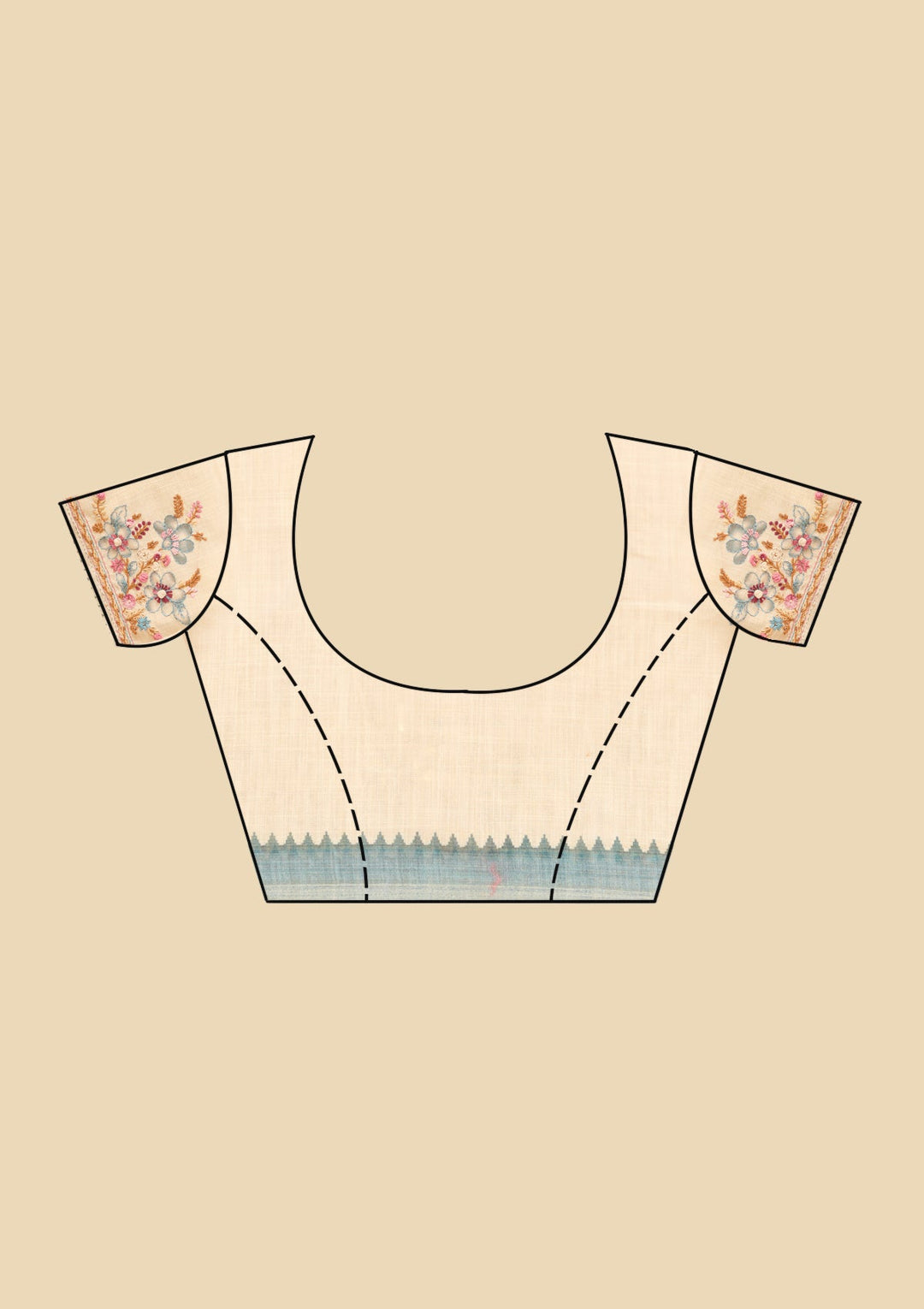 Beige Chanderi Threadwork Saree With Matching Blouse Piece