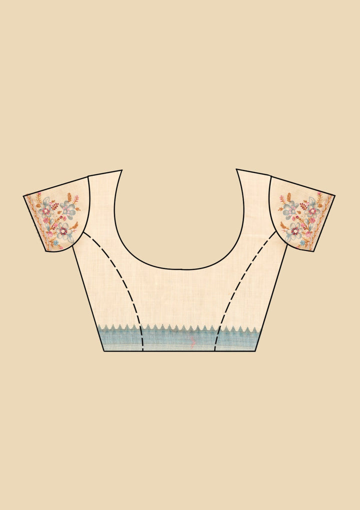 Beige Chanderi Threadwork Saree With Matching Blouse Piece