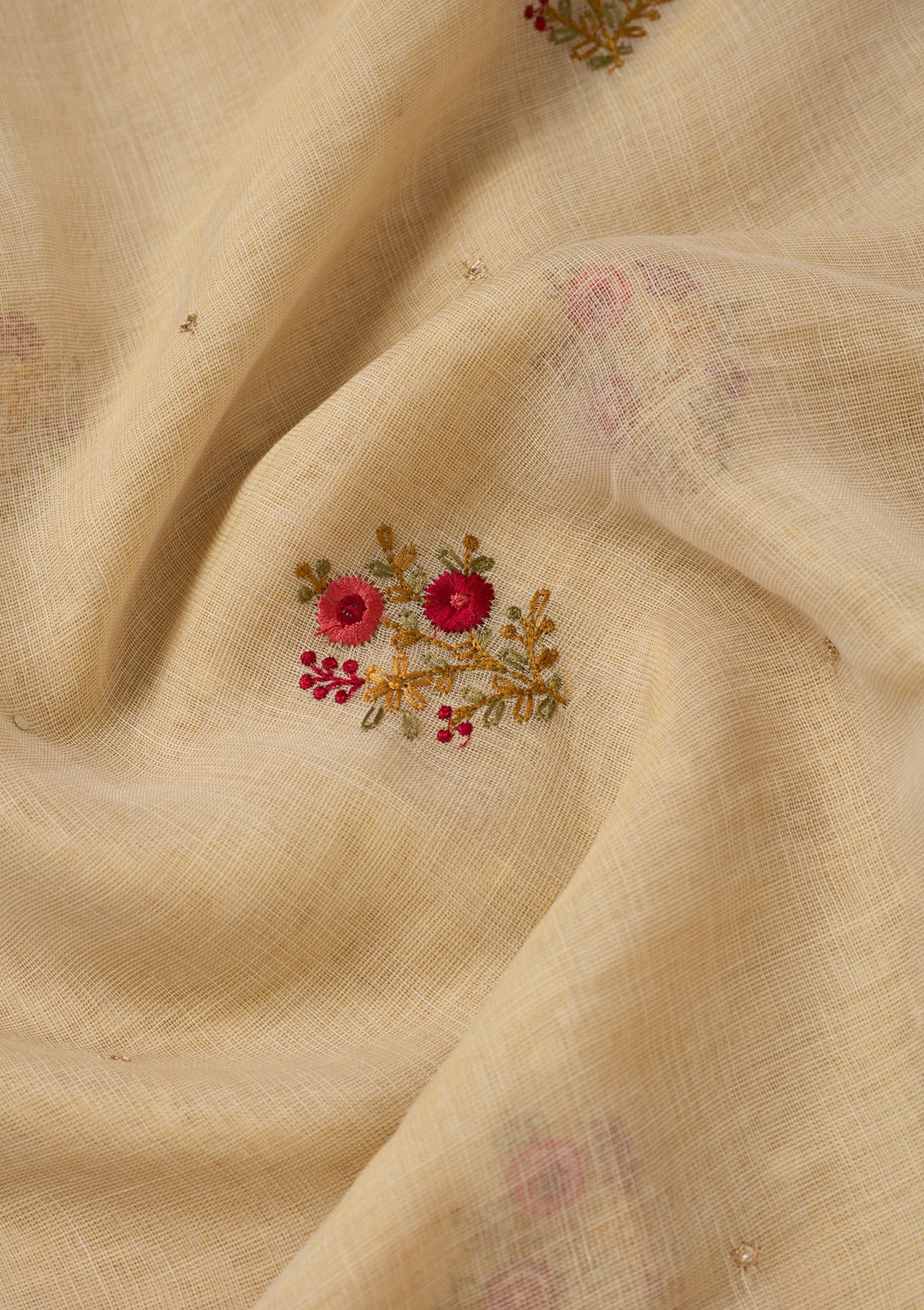 Beige Threadwork Chanderi Saree