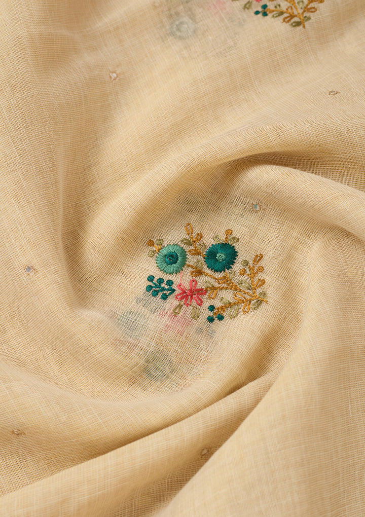 Beige Threadwork Chanderi Saree