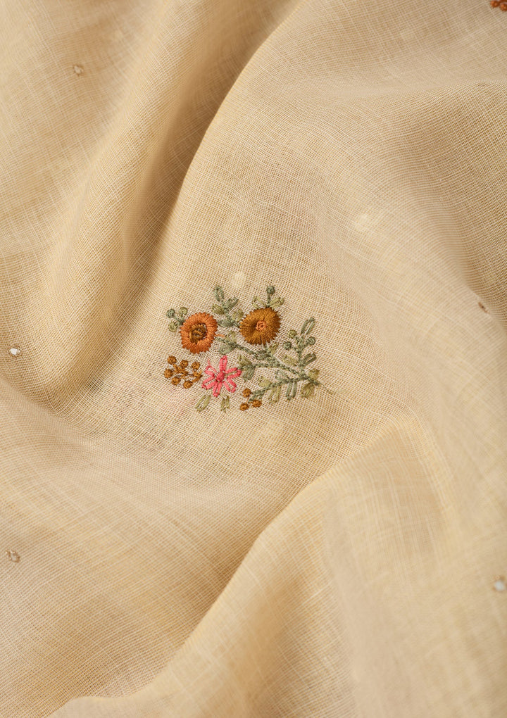 Beige Threadwork Chanderi Saree