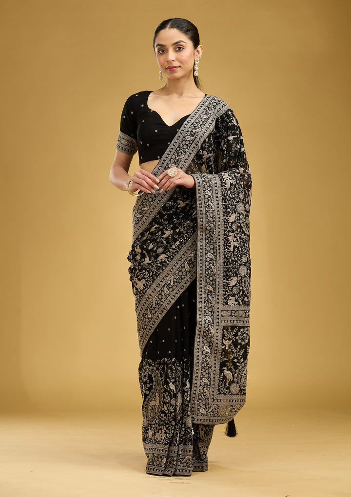 Black Zariwork (Silver) Georgette Saree